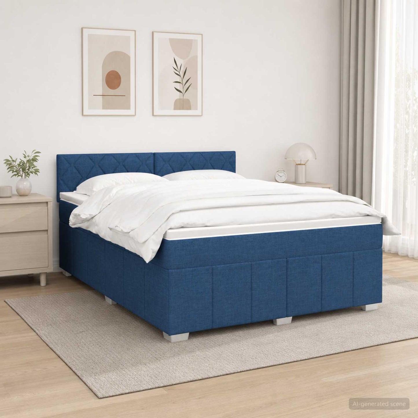 Boxspringbed met matras met hoofdeinde Blauw 160 x 200 cm Stof