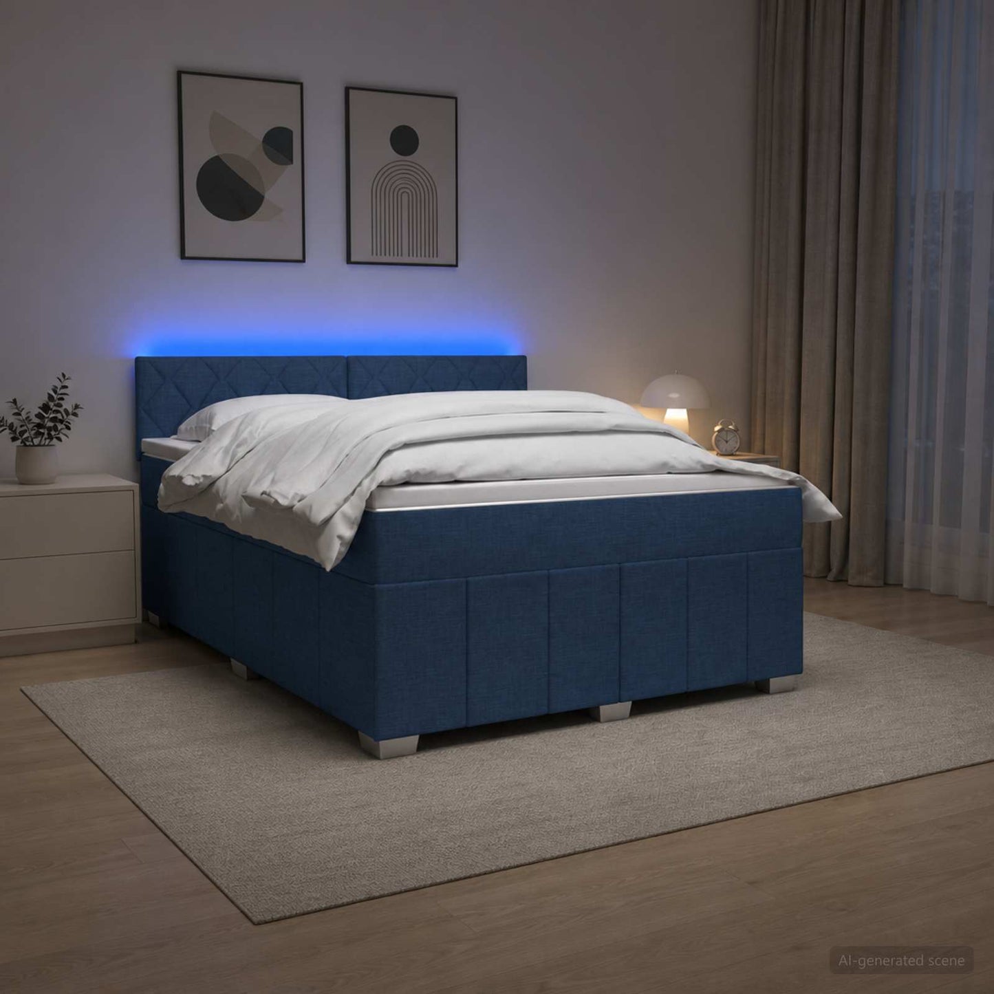 Boxspringbed met matras met hoofdeinde Blauw 160 x 200 cm Stof