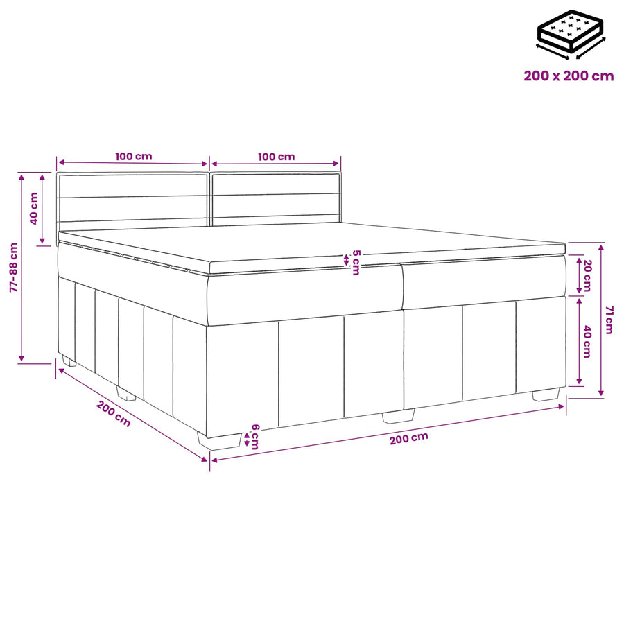 Boxspringbed met matras Lichtgrijs 200 x 200 cm Stof