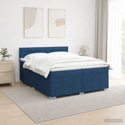 Boxspringbed 200x200 cm blauw stof met hoofdbord