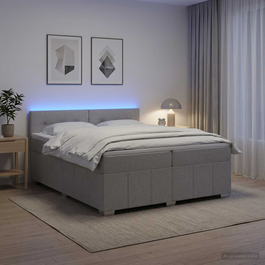 Boxspringbed met matras Lichtgrijs 200 x 200 cm Stof
