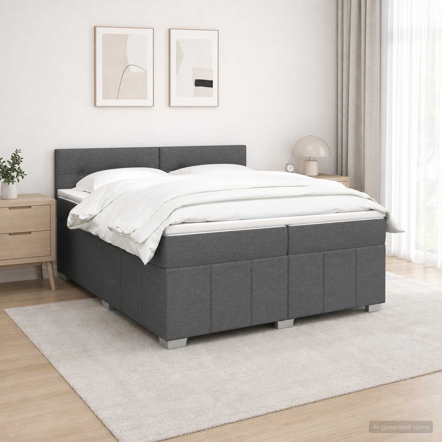 Boxspringbed met matras Donkergrijs 200 x 200 cm Stof
