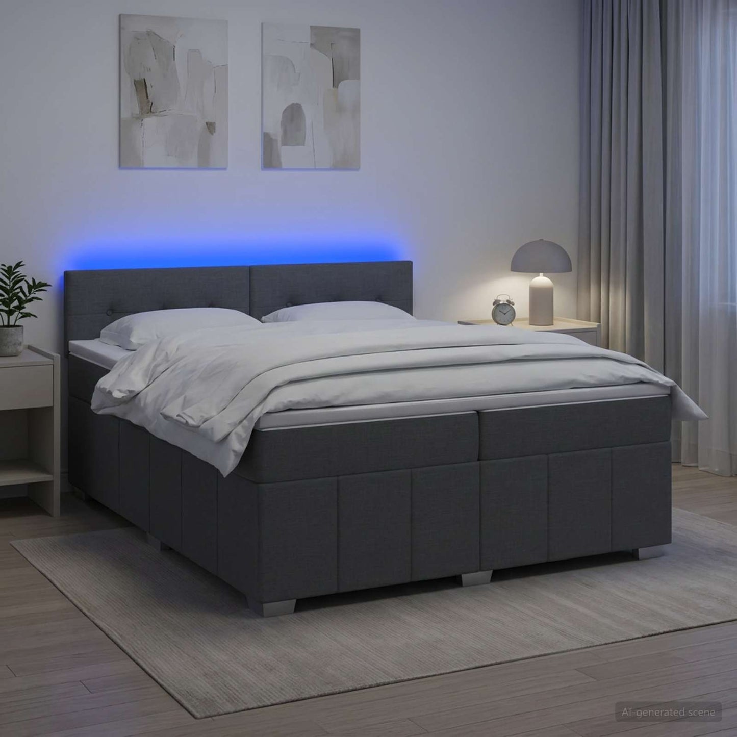 Boxspringbed met matras Donkergrijs 200 x 200 cm Stof