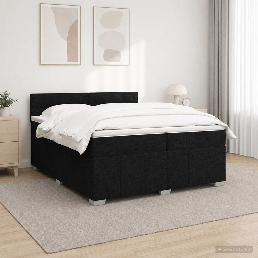 Boxspringbed met matras met hoofdeinde Zwart 200 x 200 cm Stof