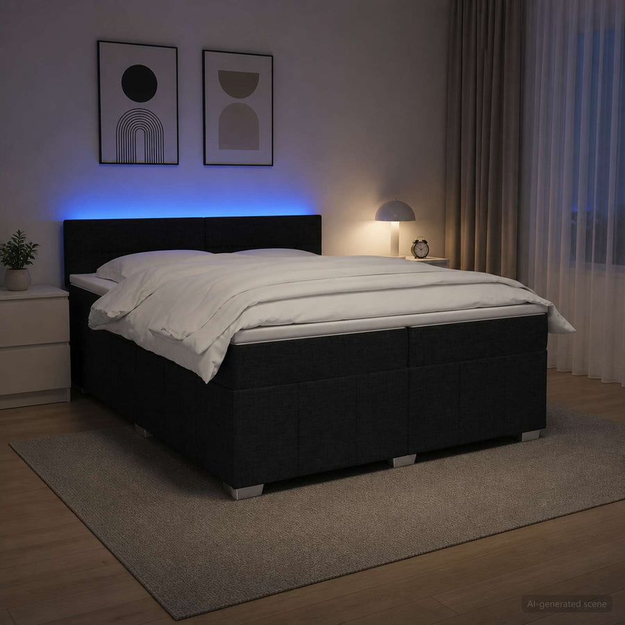 Boxspringbed met matras met hoofdeinde Zwart 200 x 200 cm Stof