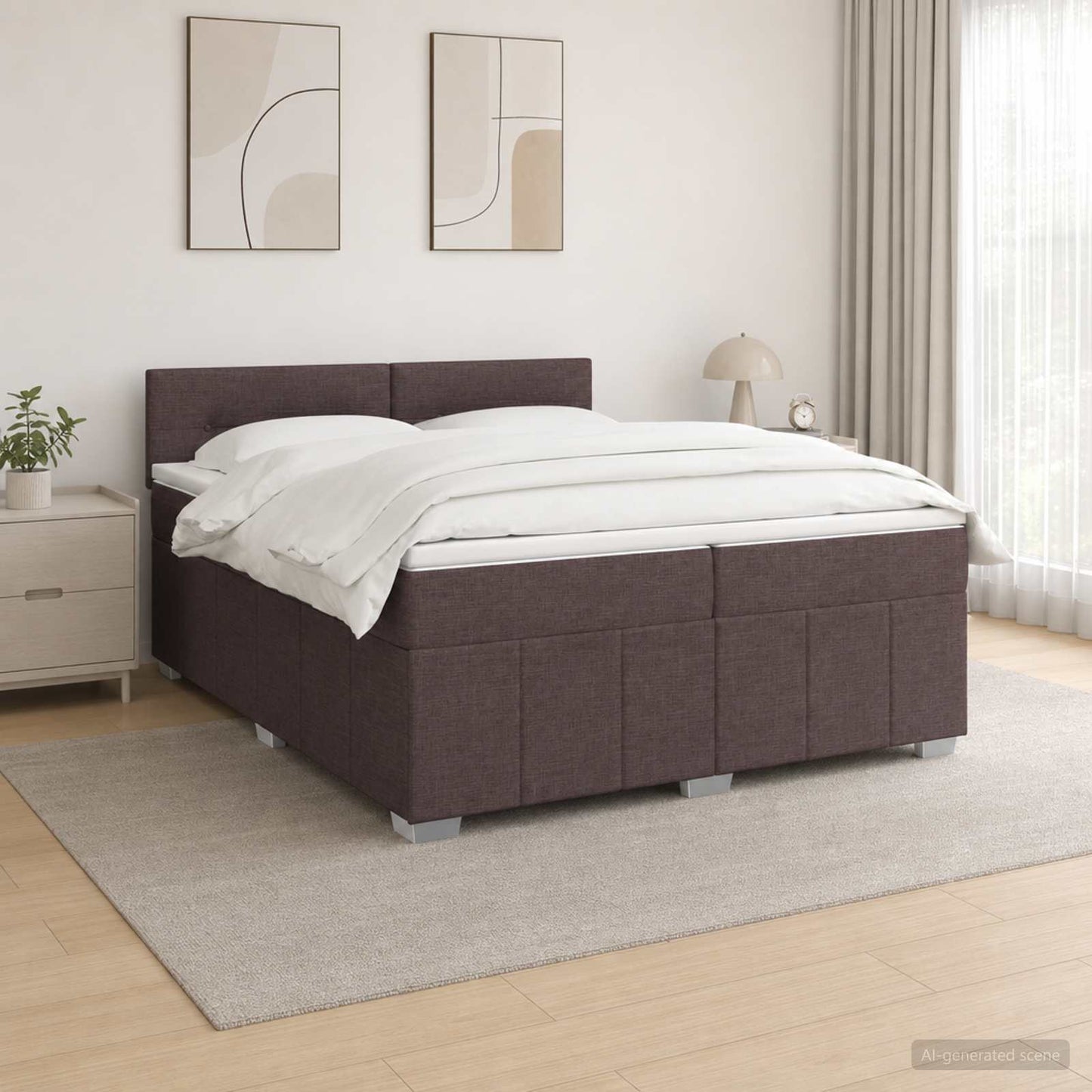 Boxspringbed met matras Donkerbruin 200 x 200 cm Stof