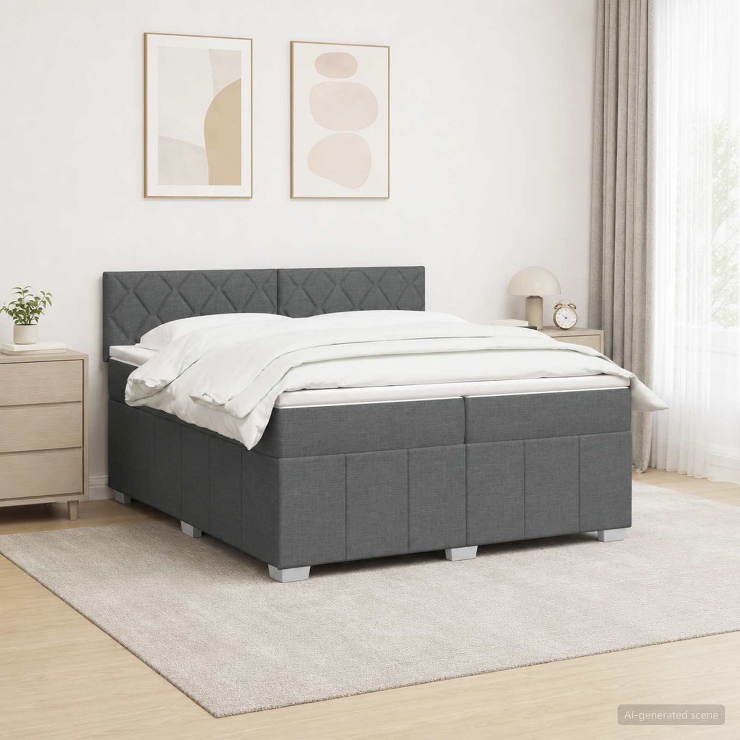Boxspringbed met matras Donkergrijs 200 x 200 cm Stof