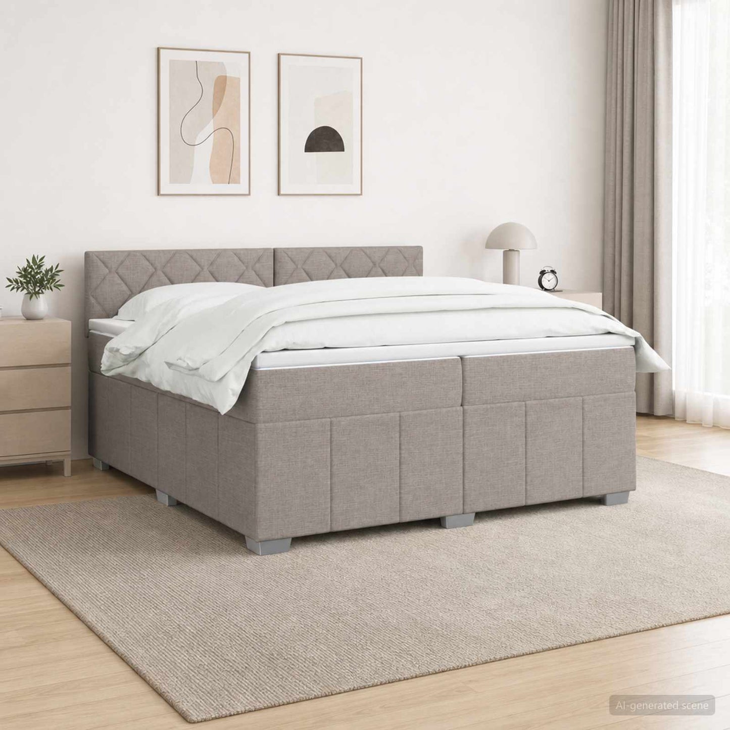 Boxspringbed met matras met hoofdeinde Taupe 200 x 200 cm Stof