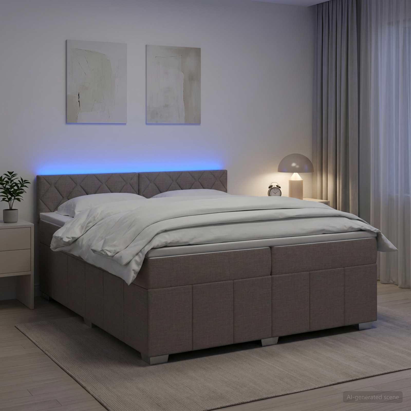 Boxspringbed met matras met hoofdeinde Taupe 200 x 200 cm Stof
