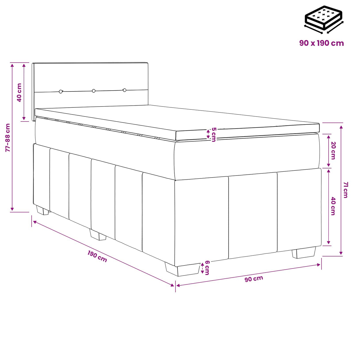 Boxspring Bed met Matras en LED Donkergrijs 90 x 190 cm Stof
