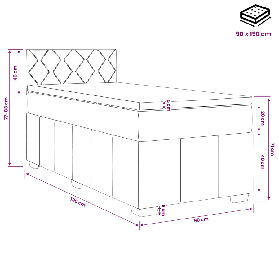 Boxspring Bed met Matras en LED Donkergrijs 90 x 190 cm Stof