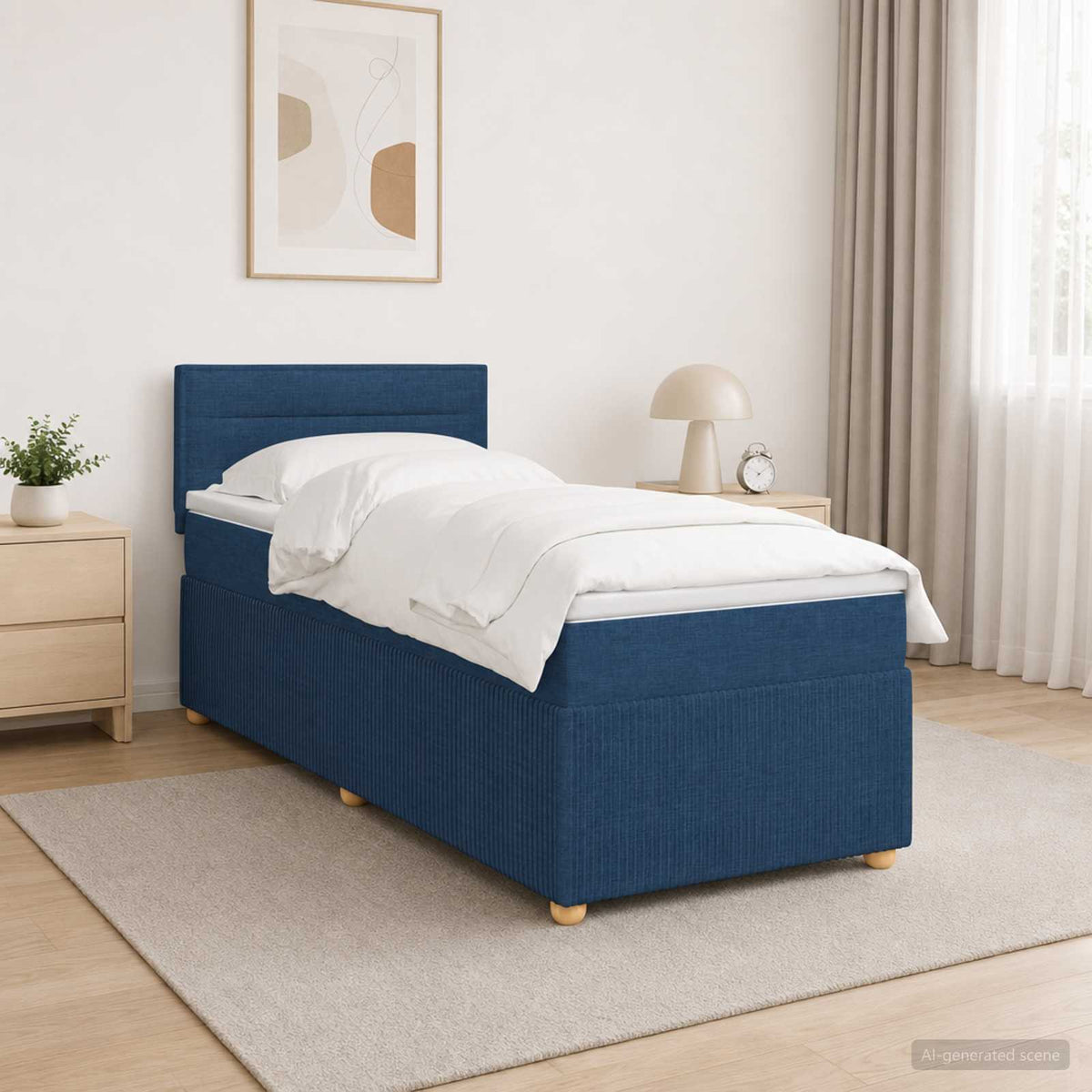 Boxspringbed met matras met hoofdeinde Blauw 90 x 200 cm Stof