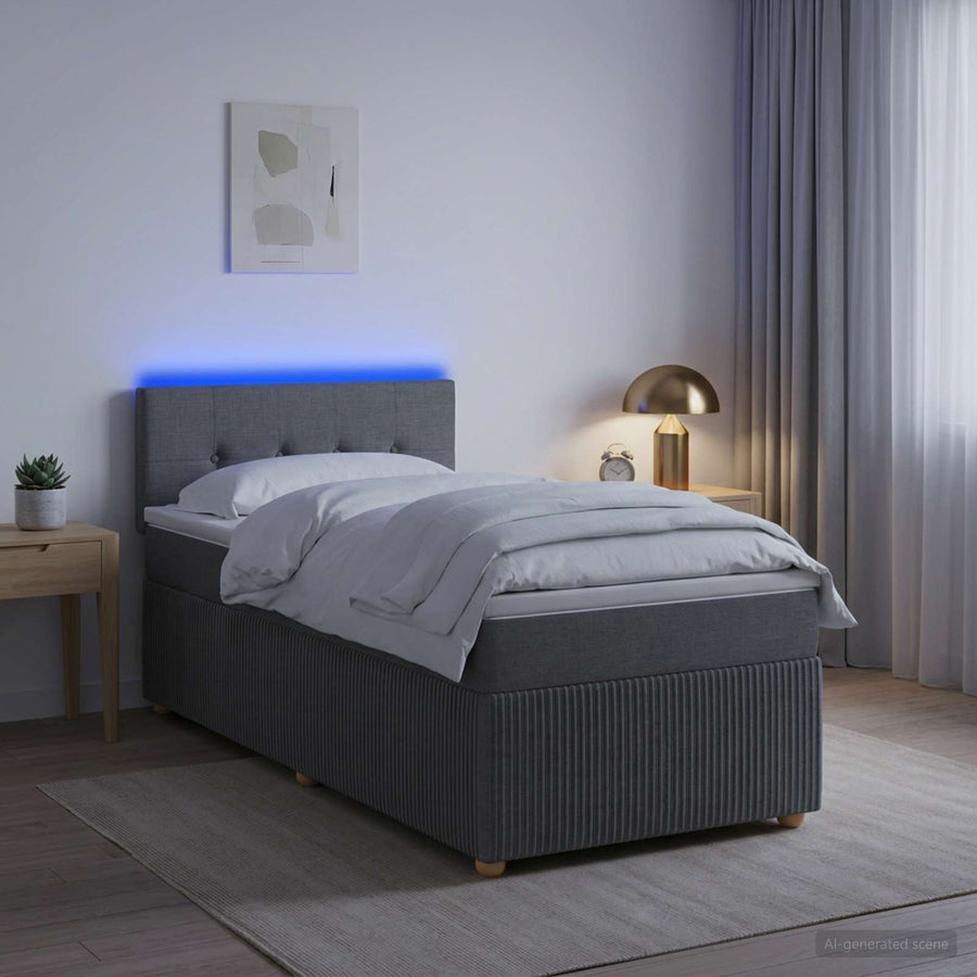 Boxspring Bed met Matras en LED Donkergrijs 90 x 190 cm Stof