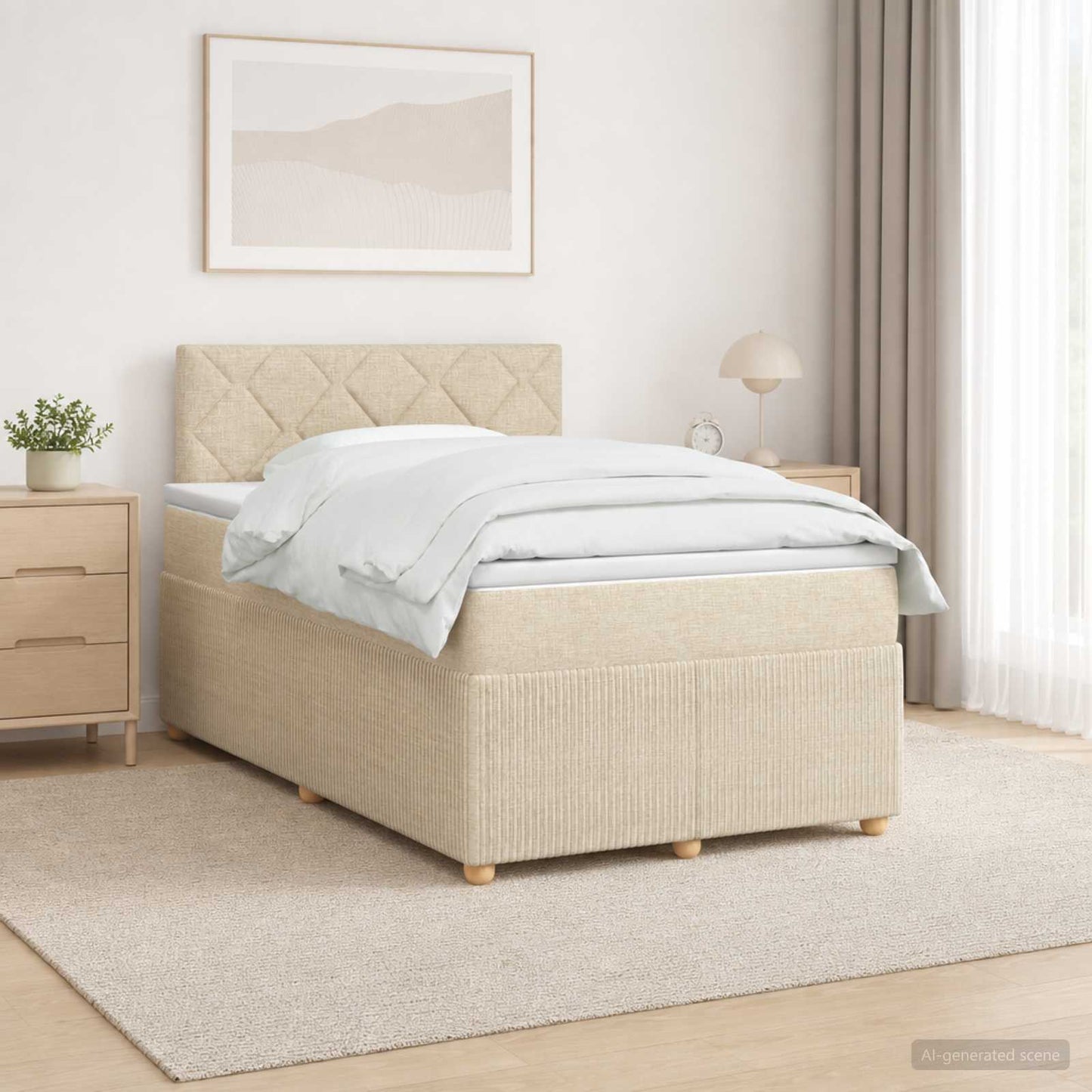 Boxspringbed met matras Crèmekleurig 120 x 190 cm Stof