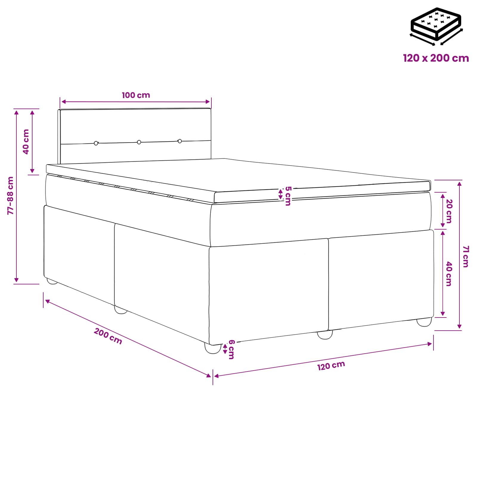 Boxspringbed met matras Donkergrijs 120 x 200 cm Stof