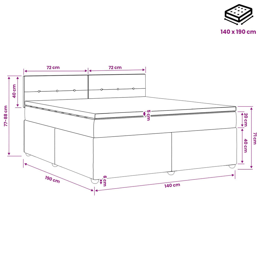 Boxspringbed met matras met hoofdeinde Zwart 140 x 190 cm Stof