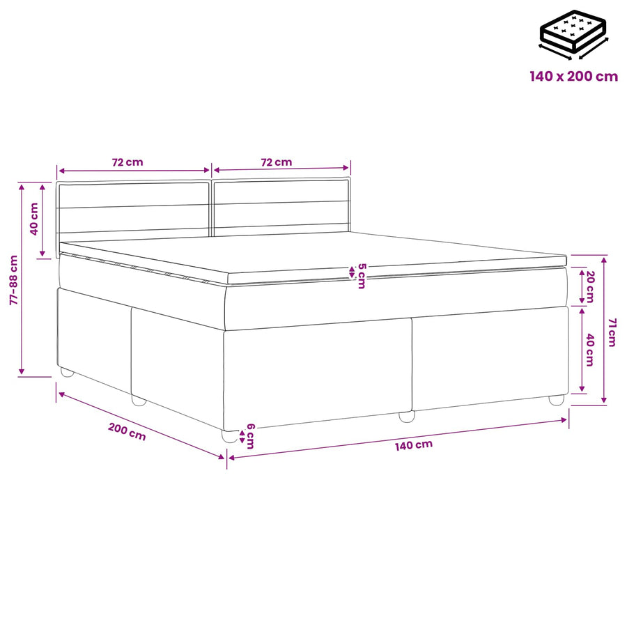 Boxspringbed met matras met hoofdeinde Zwart 140 x 200 cm Stof