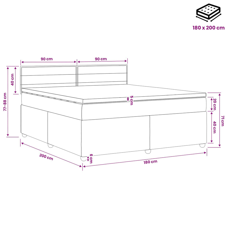 Boxspringbed met matras met hoofdeinde Zwart 180 x 200 cm Stof
