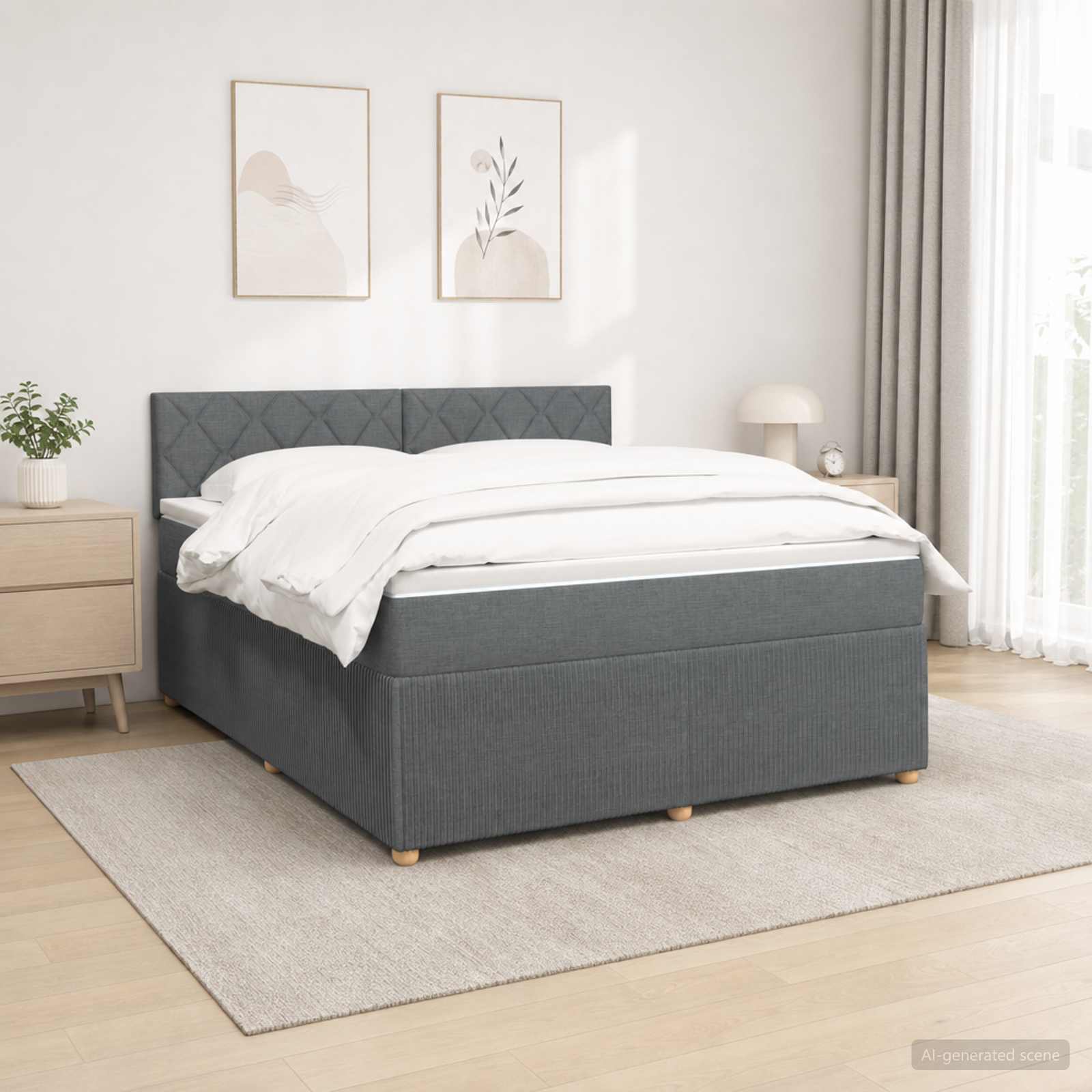 Boxspringbed met matras Donkergrijs 180 x 200 cm Stof