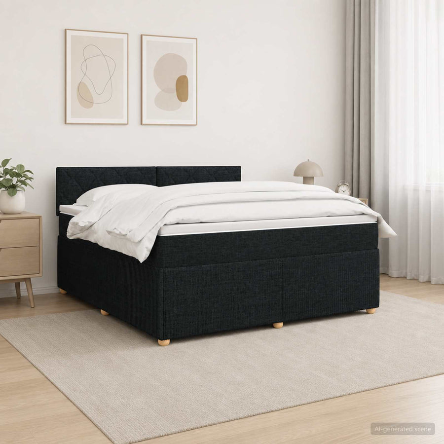 Boxspringbed met matras met hoofdeinde Zwart 140 x 190 cm Stof