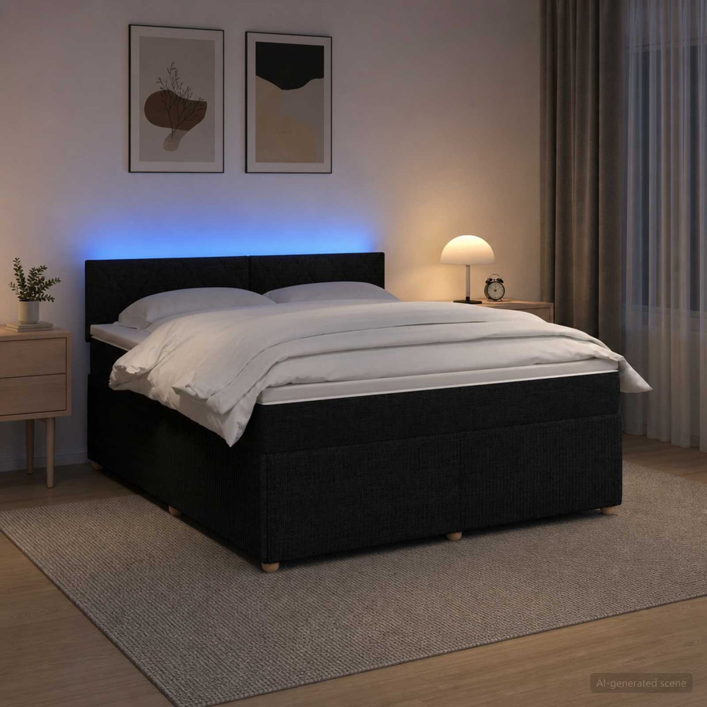 Boxspringbed met matras met hoofdeinde Zwart 140 x 190 cm Stof