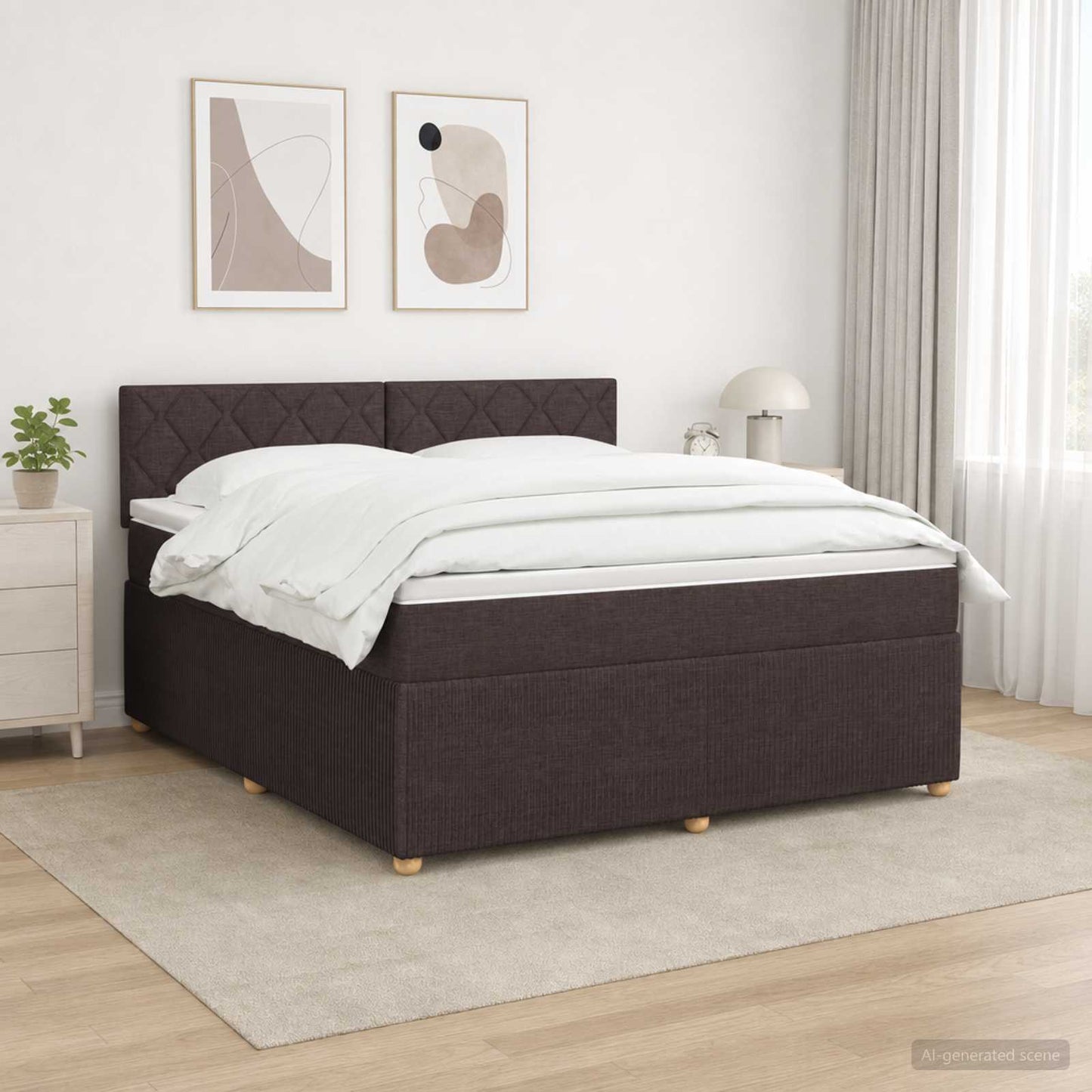 Boxspringbed met matras Donkerbruin 180 x 200 cm Stof