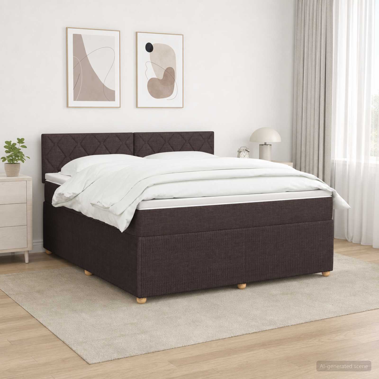 Boxspringbed met matras Donkerbruin 180 x 200 cm Stof