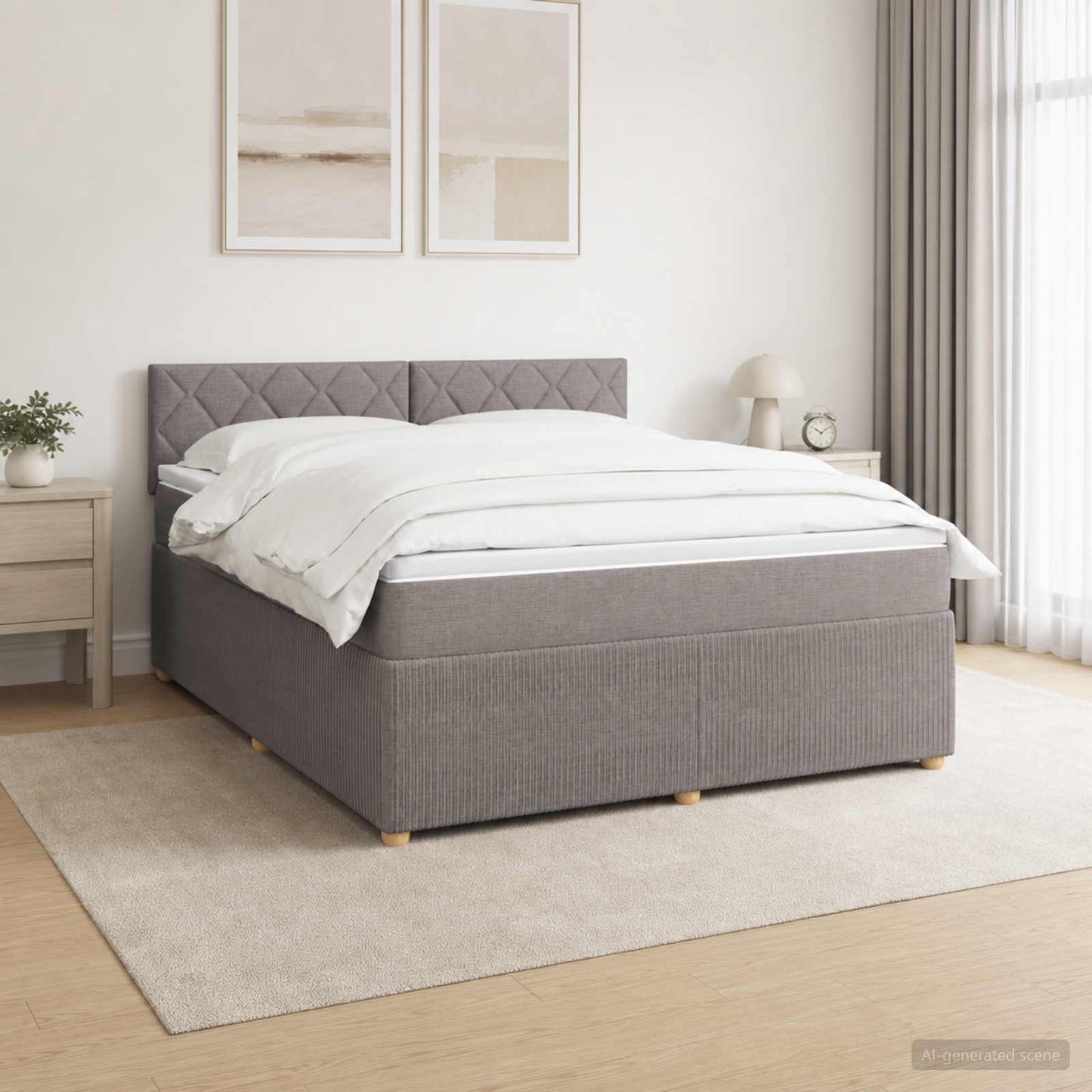 Boxspringbed met matras met hoofdeinde Taupe 140 x 190 cm Stof