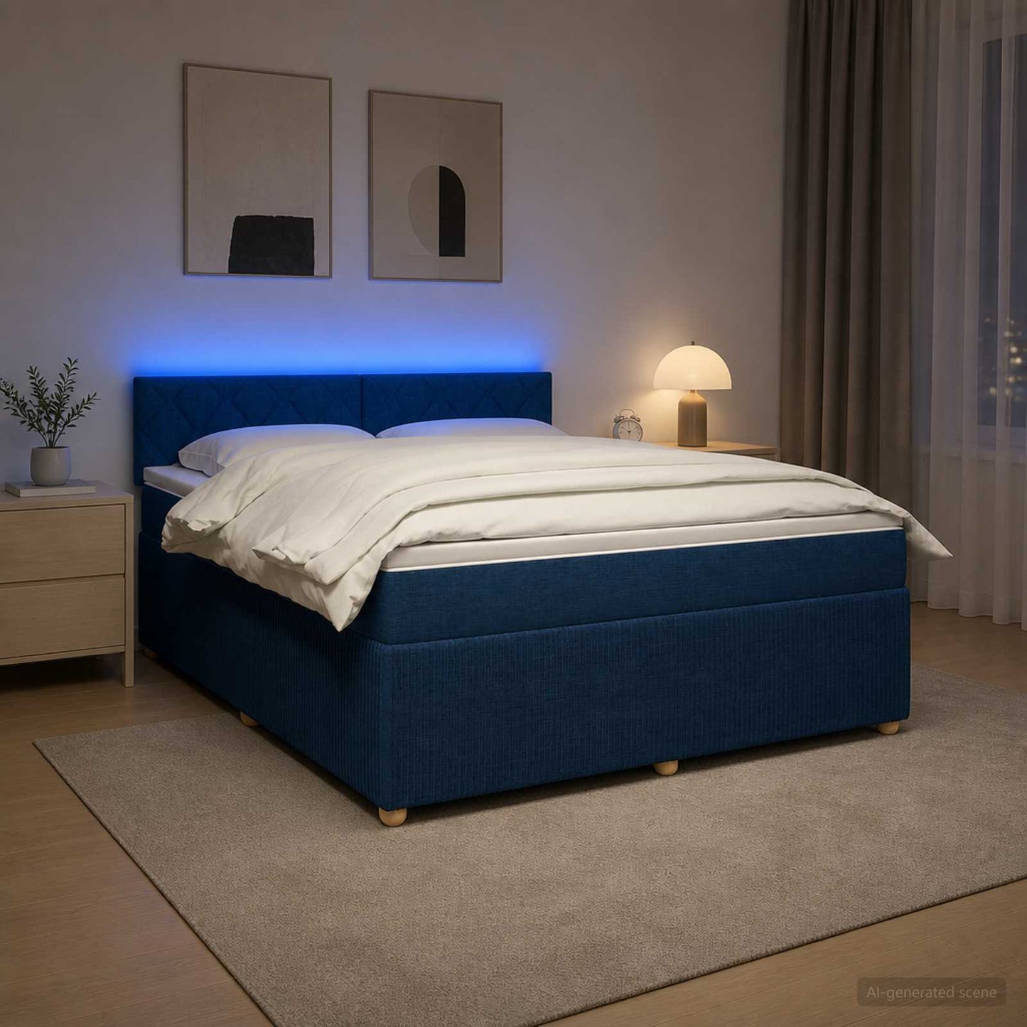 Boxspringbed met matras met hoofdeinde Blauw 160 x 200 cm Stof