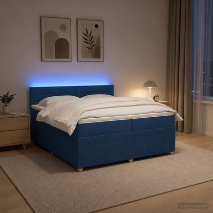 Boxspringbed met matras met hoofdeinde Blauw 200 x 200 cm Stof
