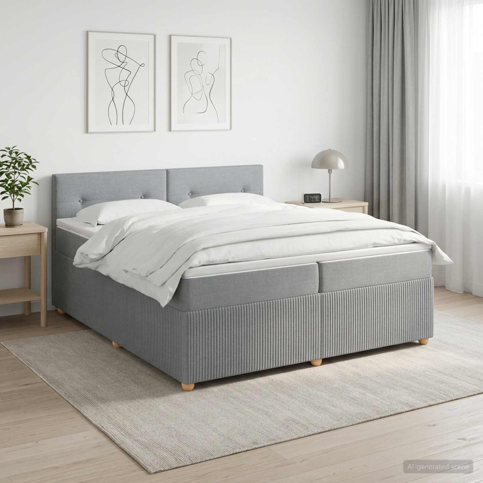 Boxspringbed met matras Lichtgrijs 200 x 200 cm Stof