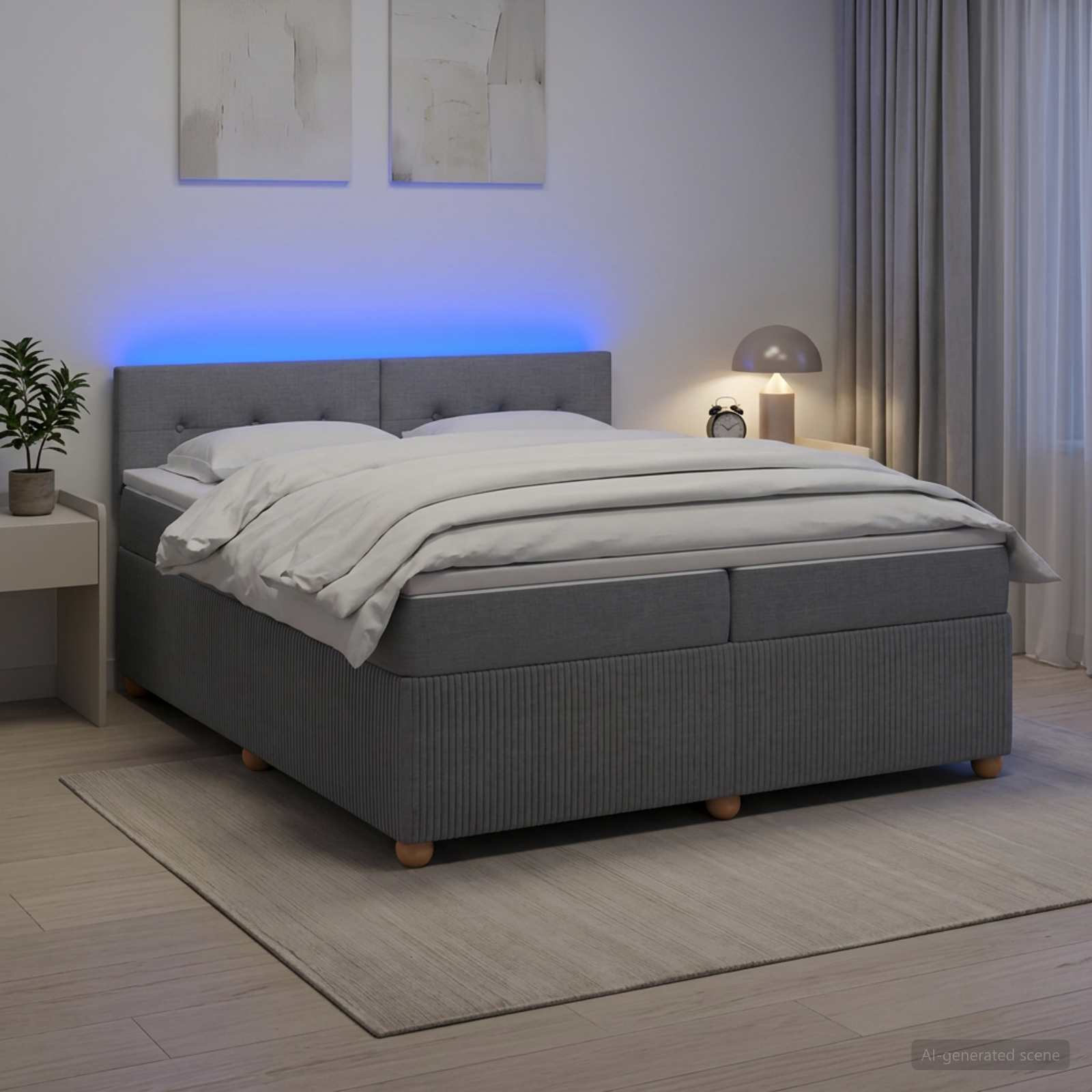 Boxspringbed met matras Lichtgrijs 200 x 200 cm Stof