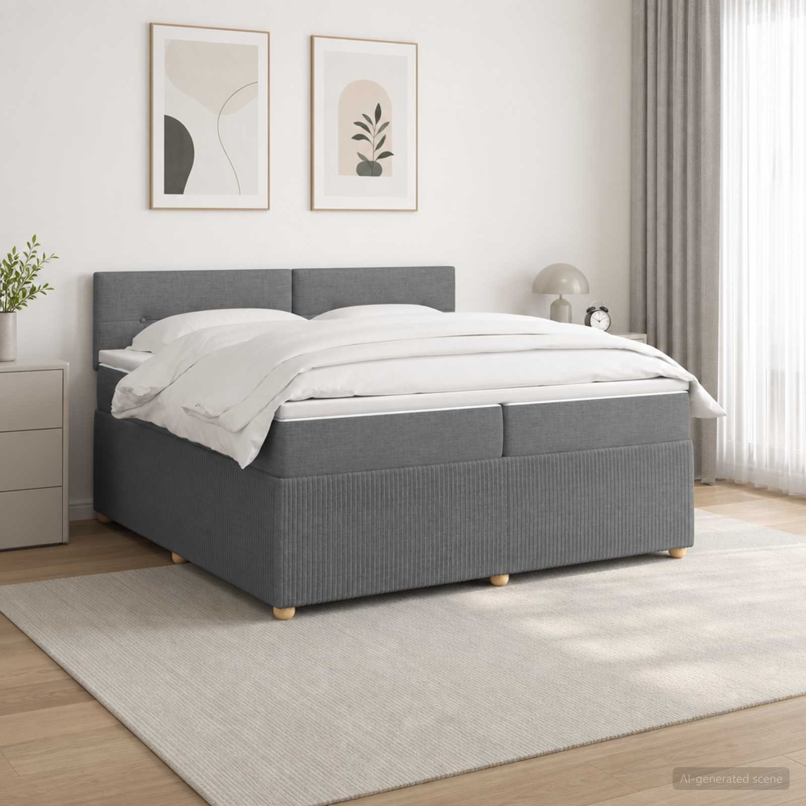Boxspringbed met matras Donkergrijs 200 x 200 cm Stof