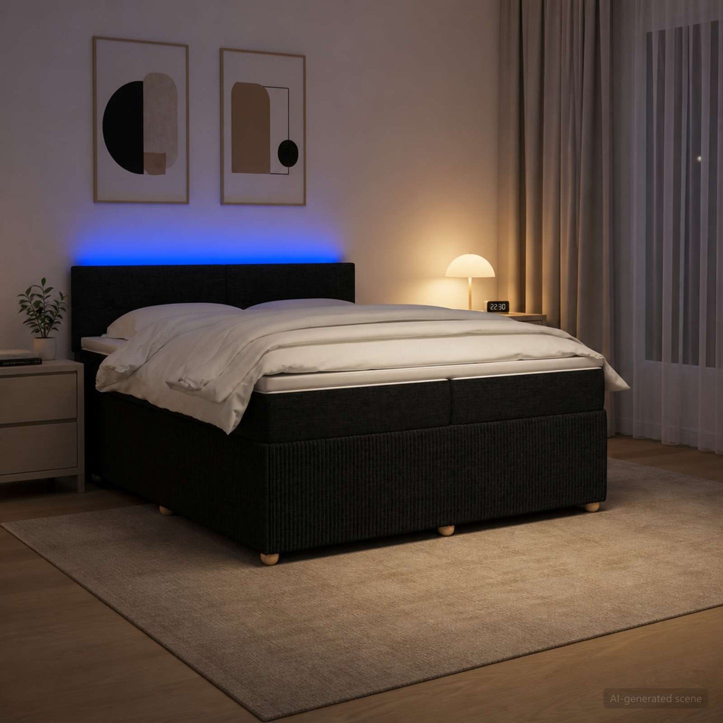 Boxspringbed met matras met hoofdeinde Zwart 200 x 200 cm Stof