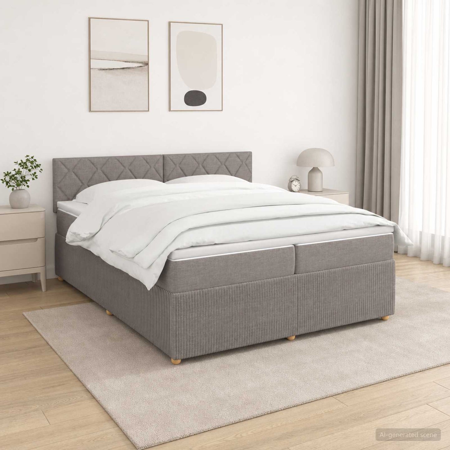 Boxspringbed met matras met hoofdeinde Taupe 200 x 200 cm Stof