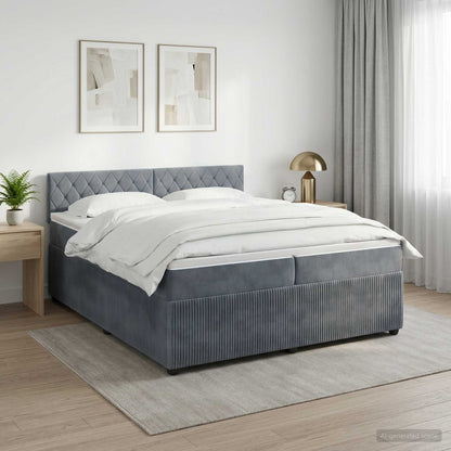Boxspringbed met matras Donkergrijs 200 x 200 cm Fluweel