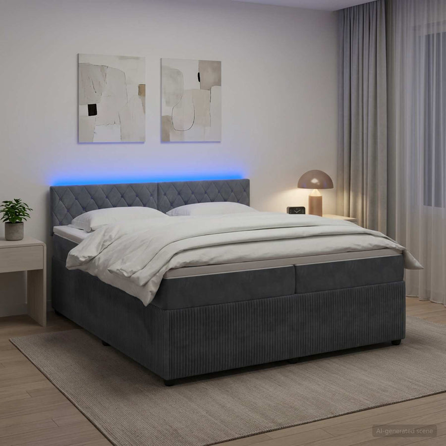 Boxspringbed met matras Donkergrijs 200 x 200 cm Fluweel