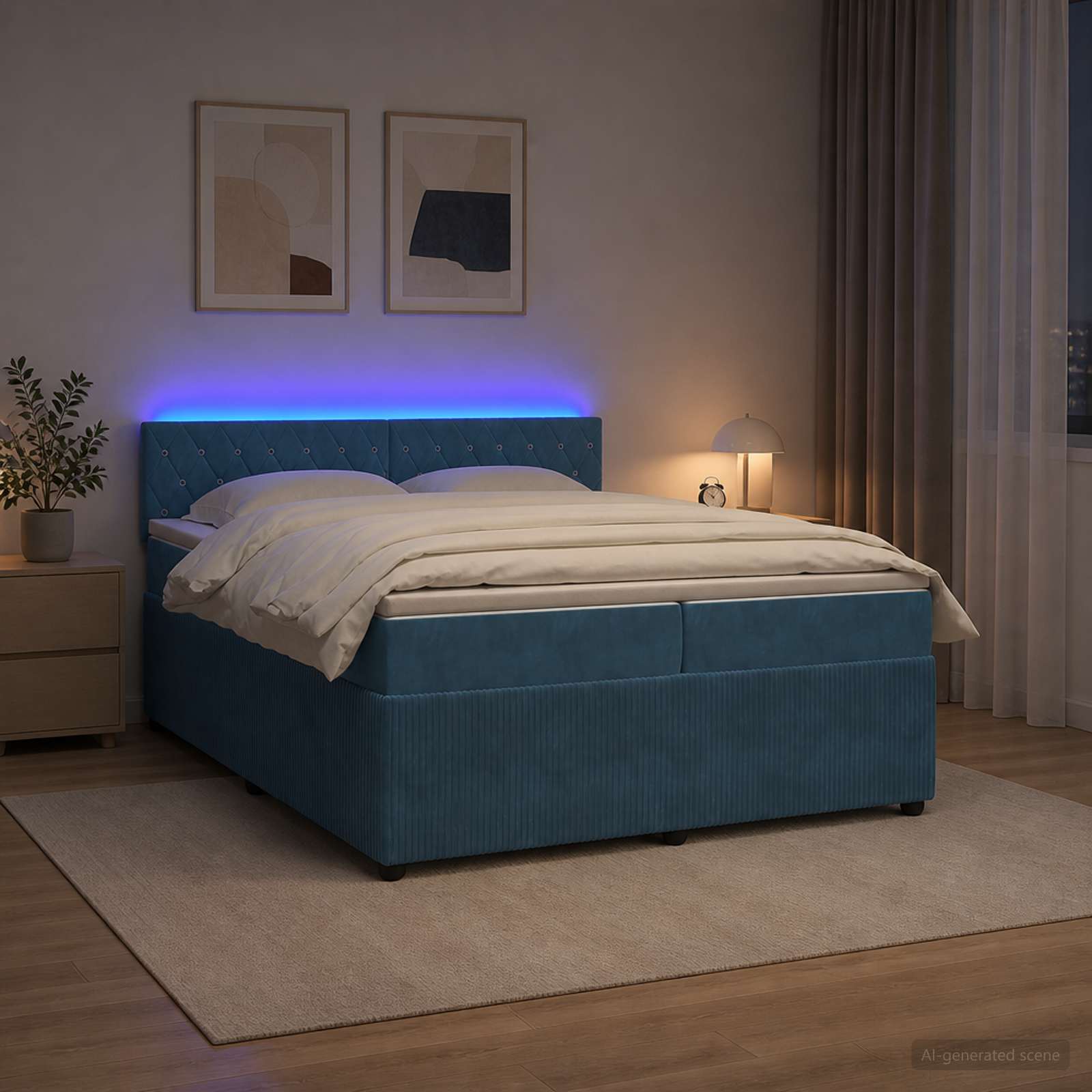 Boxspringbed met matras Blauw 200 x 200 cm Fluweel