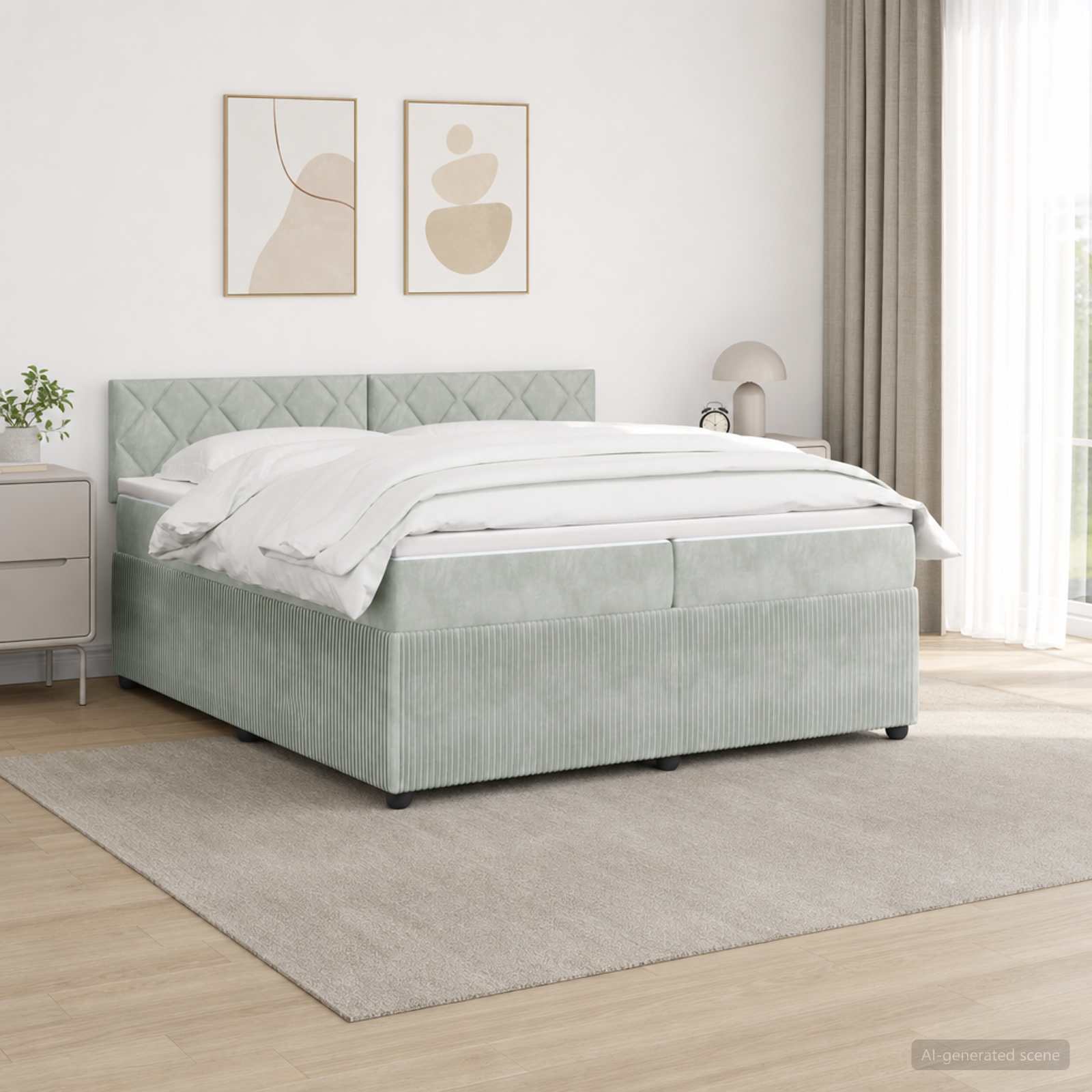 Boxspringbed met matras Lichtgrijs 200 x 200 cm Fluweel