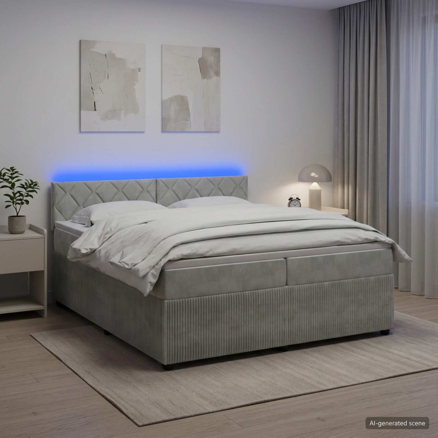 Boxspringbed met matras Lichtgrijs 200 x 200 cm Fluweel