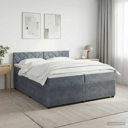 Boxspringbed met matras Donkergrijs 200 x 200 cm Fluweel
