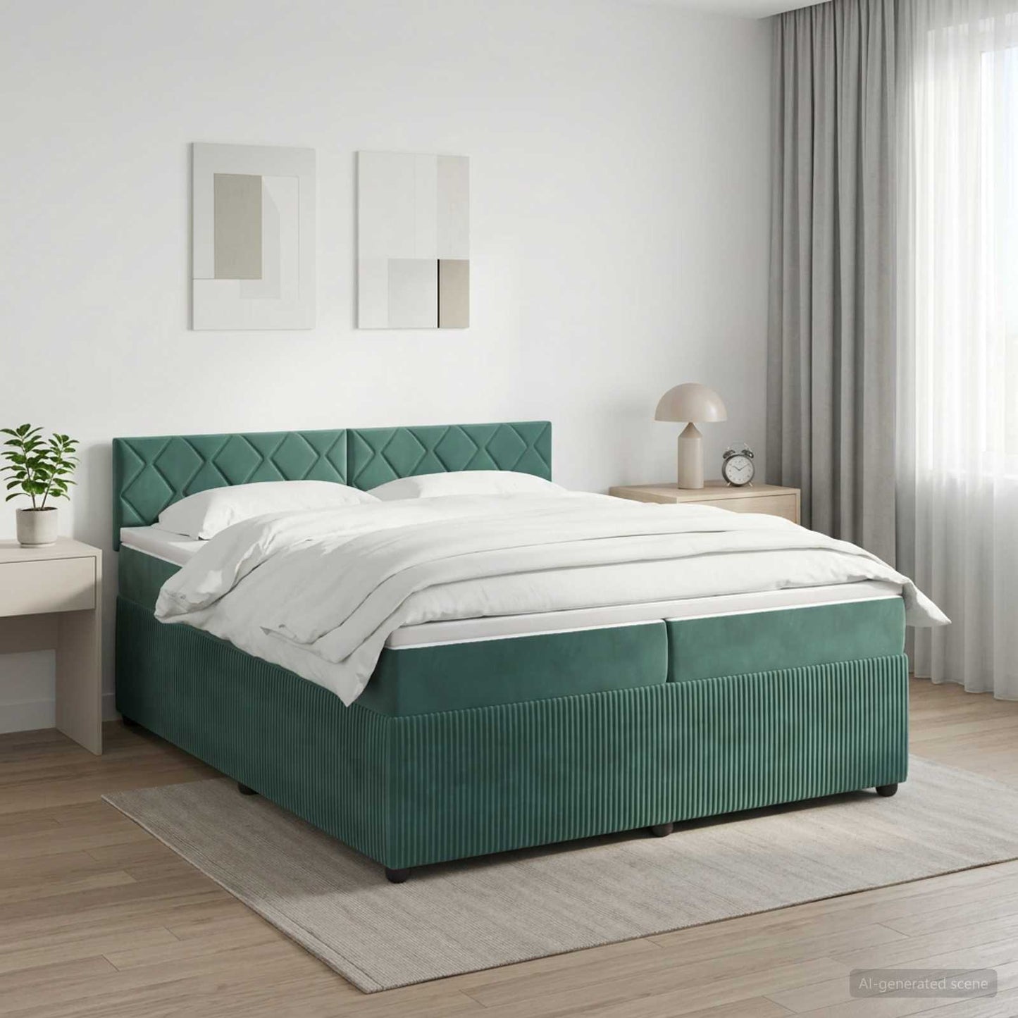 Boxspringbed met matras Donkergroen 200 x 200 cm Fluweel