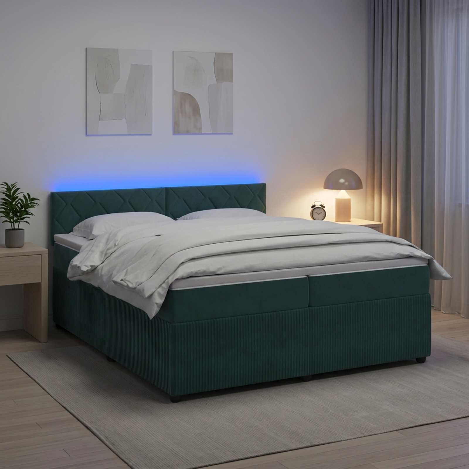Boxspringbed met matras Donkergroen 200 x 200 cm Fluweel