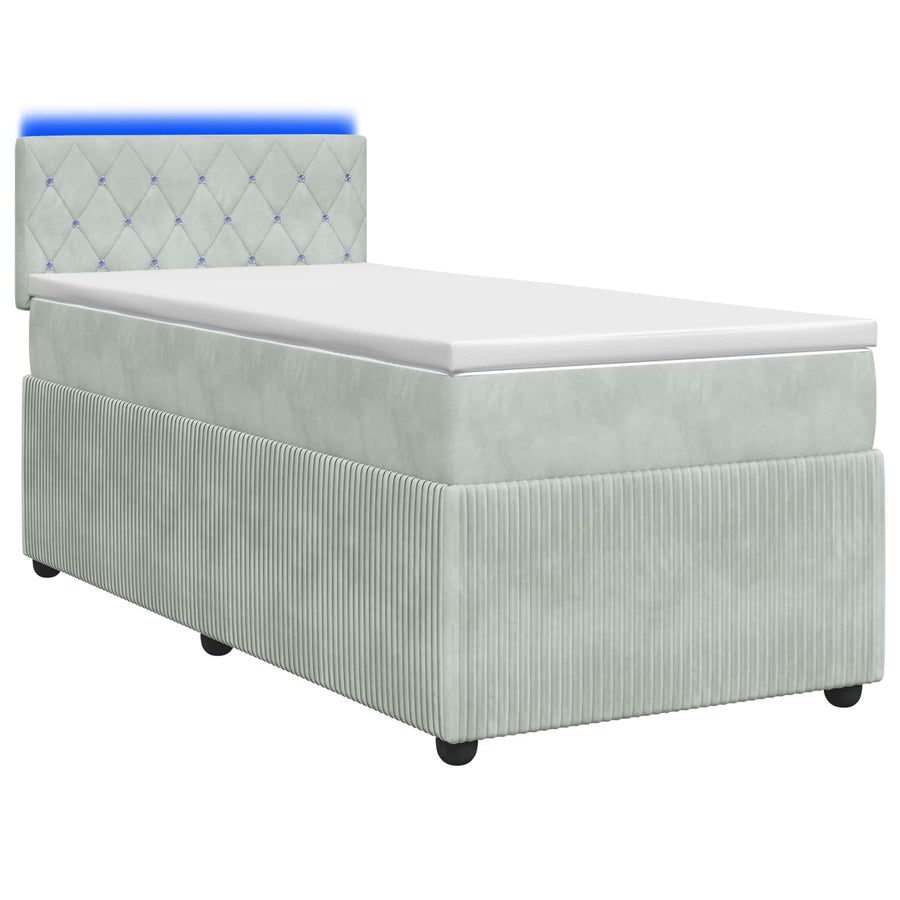 Boxspring Bed met Matras en LED Lichtgrijs 90 x 190 cm Fluweel