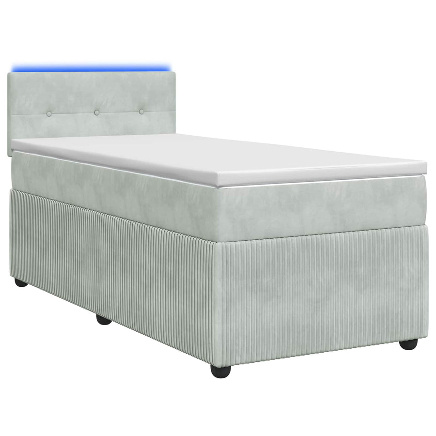 Boxspring Bed met Matras en LED Lichtgrijs 90 x 190 cm Fluweel