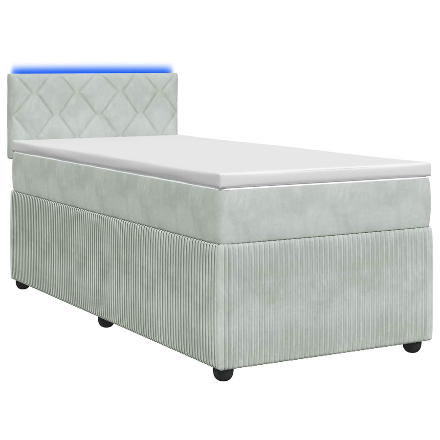 Boxspring Bed met Matras en LED Lichtgrijs 90 x 190 cm Fluweel