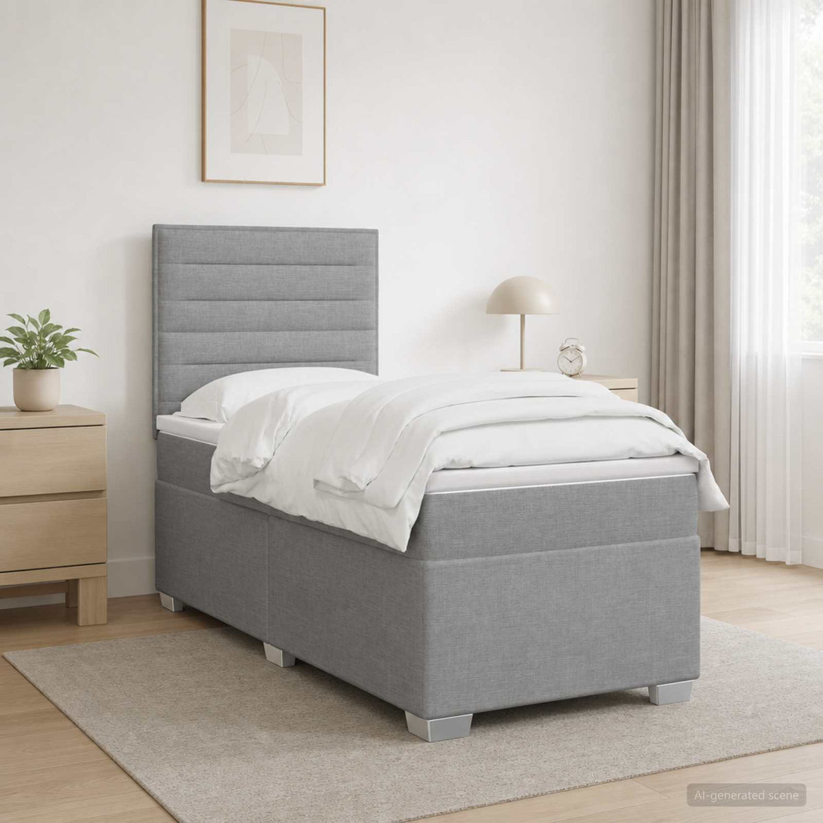 Boxspringbed met matras Lichtgrijs 90 x 190 cm Stof