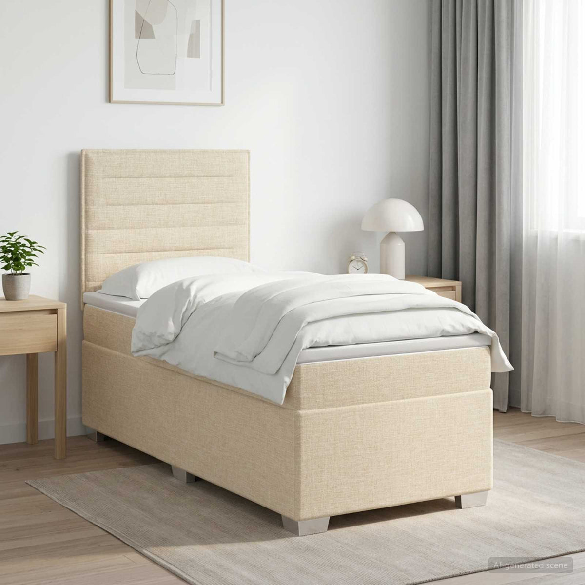Boxspringbed met matras Crèmekleurig 90 x 200 cm Stof