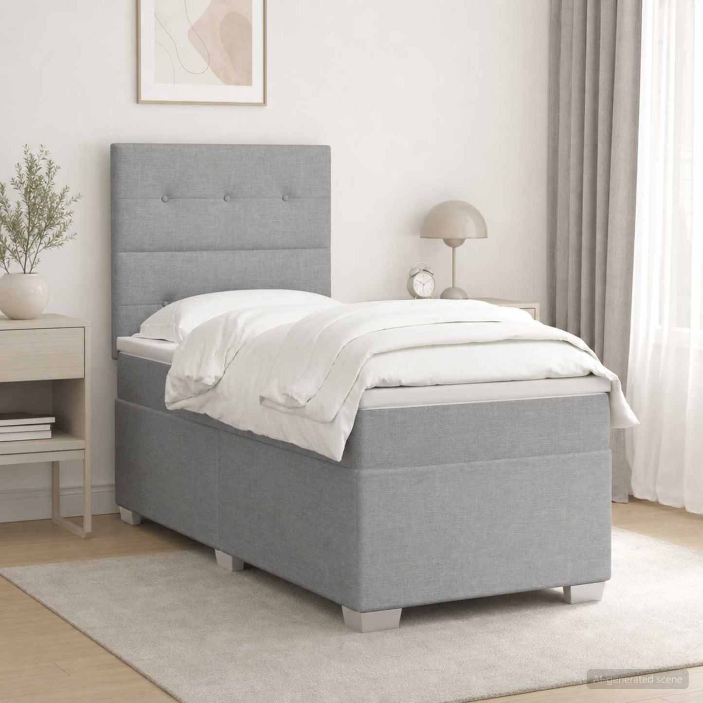 Boxspringbed met matras Lichtgrijs 100 x 200 cm Stof