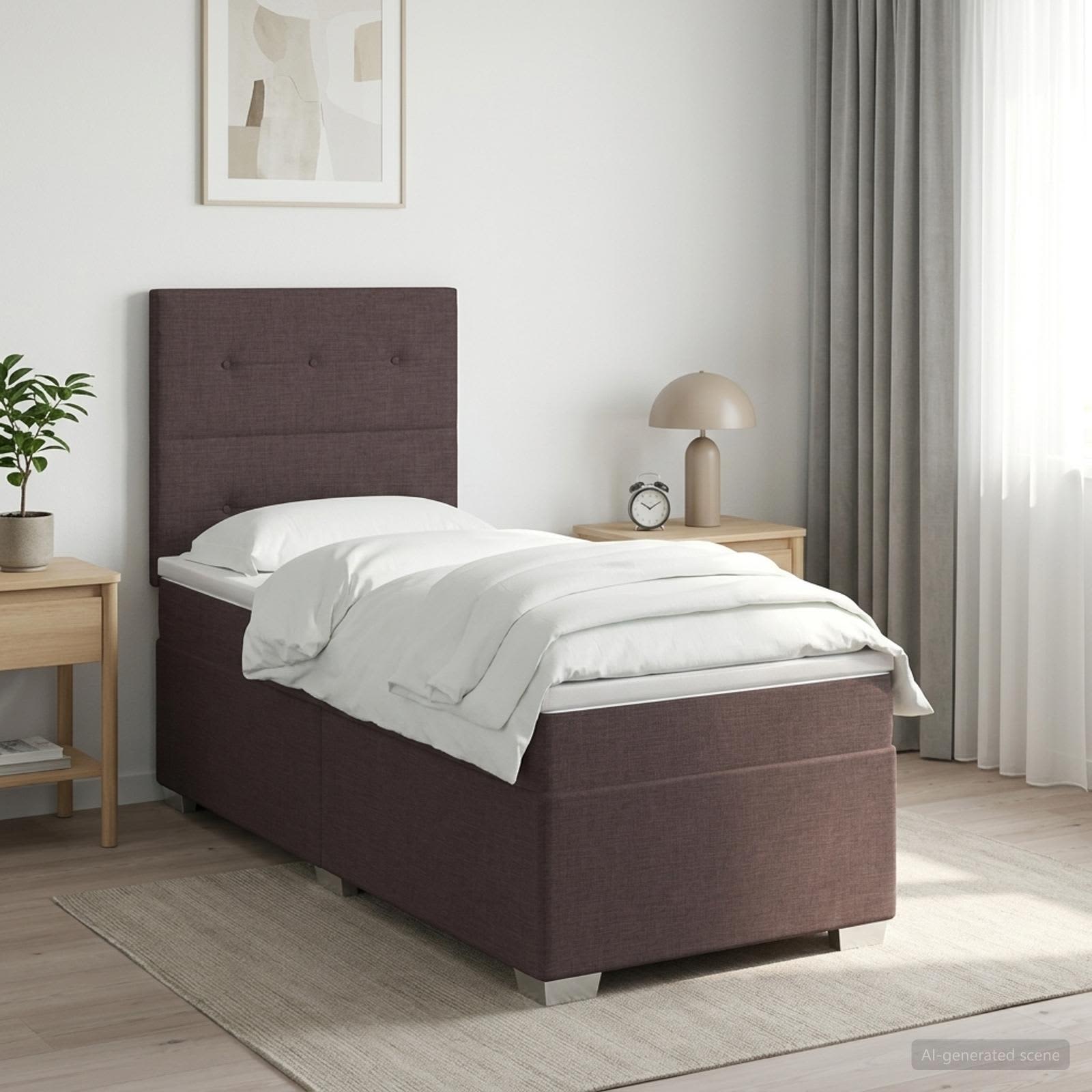 Boxspringbed met matras Donkerbruin 100 x 200 cm Stof